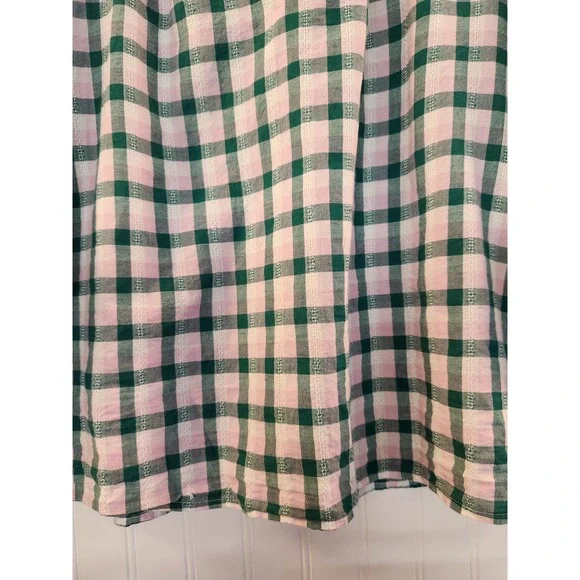 J.Crew Pink Green Gingham Ruffle Neck Cotton Sheer Peasant Blouse XL Flowy Boho - Picture 6 of 14